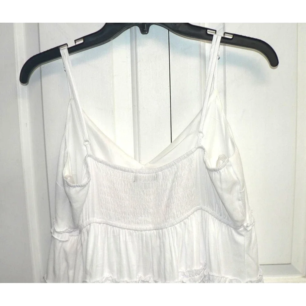 Trixxi VNeck Adjustable Spaghetti Straps Smocked Back Tiered Mini Dress White LG